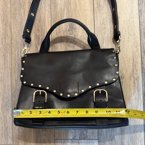 Rebecca Minkhoff Black Leather Gold Studded Biker Satchel - Picture 8 of 10